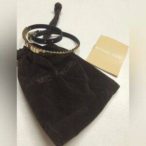 BRAND NEW Michael Kors Black Gold Double Wrap LeatherBraceletMKJ2266710